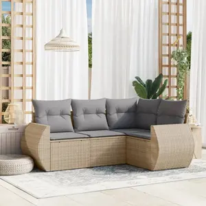 vidaXL Salon de jardin avec coussins 4 pcs beige résine tressée pas cher