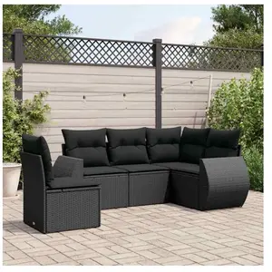 vidaXL Salon de jardin 5 pcs avec coussins noir résine tressée pas cher