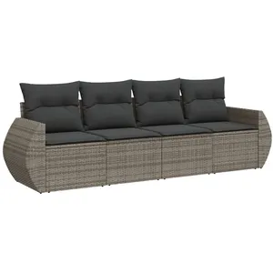 vidaXL Salon de jardin 4 pcs avec coussins gris résine tressée pas cher