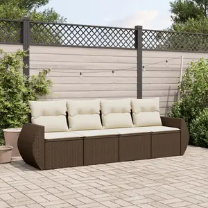 vidaXL Salon de jardin 4 pcs avec coussins marron résine tressée pas cher