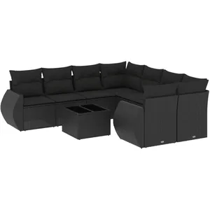 vidaXL Salon de jardin 9 pcs avec coussins noir résine tressée pas cher