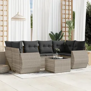 vidaXL Salon de jardin avec coussins 7 pcs gris clair résine tressée pas cher