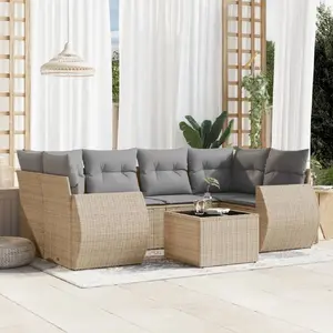 vidaXL Salon de jardin avec coussins 7 pcs beige résine tressée pas cher