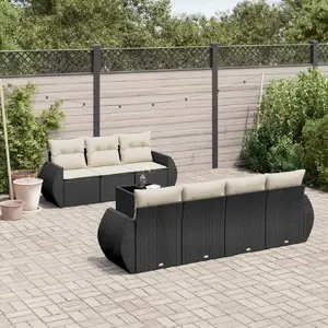vidaXL Salon de jardin 8 pcs avec coussins noir résine tressée pas cher