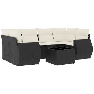 vidaXL Salon de jardin 7 pcs avec coussins noir résine tressée pas cher