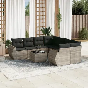 vidaXL Salon de jardin 9 pcs avec coussins gris clair résine tressée pas cher