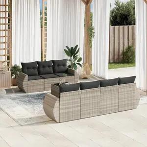 vidaXL Salon de jardin 8 pcs avec coussins gris clair résine tressée pas cher