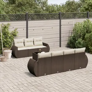 vidaXL Salon de jardin 8 pcs avec coussins marron résine tressée pas cher