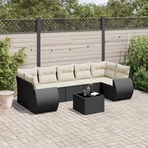 vidaXL Salon de jardin 8 pcs avec coussins noir résine tressée pas cher
