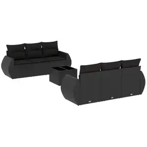 vidaXL Salon de jardin 7 pcs avec coussins noir résine tressée pas cher