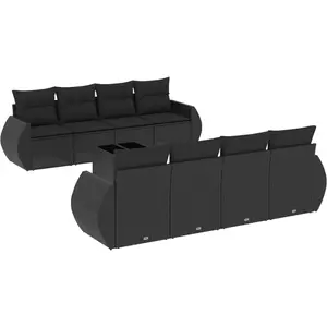 vidaXL Salon de jardin 9 pcs avec coussins noir résine tressée pas cher