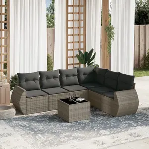 vidaXL Salon de jardin avec coussins 7 pcs gris résine tressée pas cher