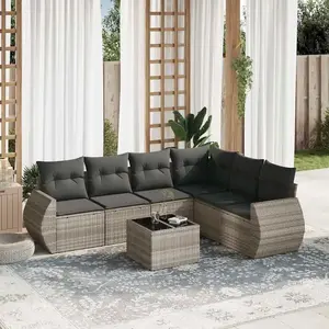vidaXL Salon de jardin avec coussins 7 pcs gris clair résine tressée pas cher