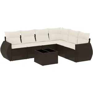 vidaXL Salon de jardin avec coussins 7 pcs marron résine tressée pas cher