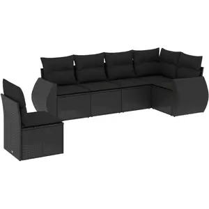 vidaXL Salon de jardin 6 pcs avec coussins noir résine tressée pas cher
