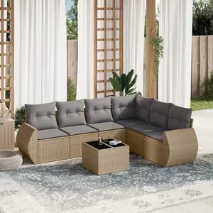 vidaXL Salon de jardin avec coussins 7 pcs beige résine tressée pas cher