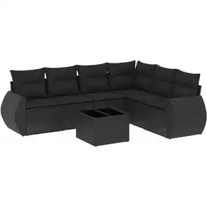 vidaXL Salon de jardin 7 pcs avec coussins noir résine tressée pas cher