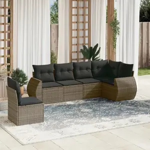 vidaXL Salon de jardin 6 pcs avec coussins gris résine tressée pas cher