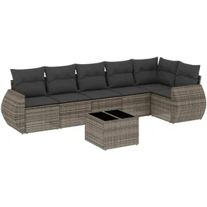 vidaXL Salon de jardin avec coussins 7 pcs gris résine tressée pas cher