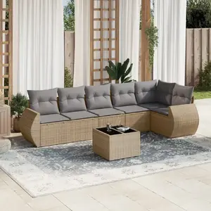 vidaXL Salon de jardin avec coussins 7 pcs beige résine tressée pas cher