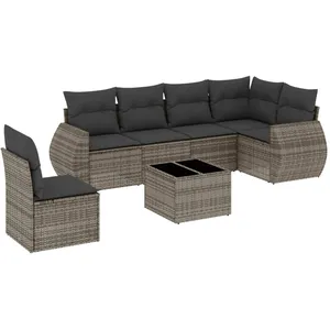 vidaXL Salon de jardin avec coussins 7 pcs gris résine tressée pas cher