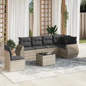 vidaXL Salon de jardin avec coussins 7 pcs gris clair résine tressée pas cher