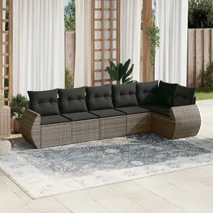 vidaXL Salon de jardin 6 pcs avec coussins gris résine tressée pas cher