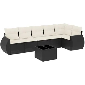 vidaXL Salon de jardin 7 pcs avec coussins noir résine tressée pas cher