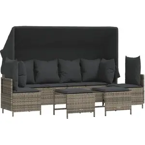 vidaXL Salon de jardin 5 pcs avec coussins gris résine tressée pas cher