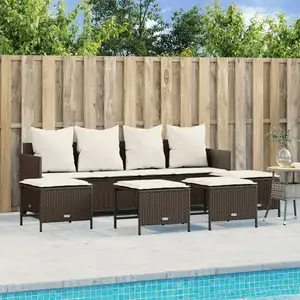 vidaXL Salon de jardin avec coussins 5 pcs marron résine tressée pas cher