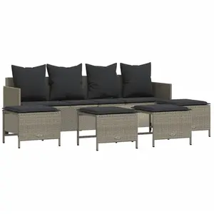 vidaXL Salon de jardin 5 pcs avec coussins gris clair résine tressée pas cher