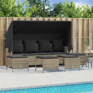 vidaXL Salon de jardin 5 pcs avec coussins gris résine tressée pas cher