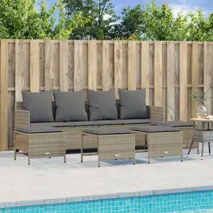 vidaXL Salon de jardin avec coussins 5 pcs beige résine tressée pas cher