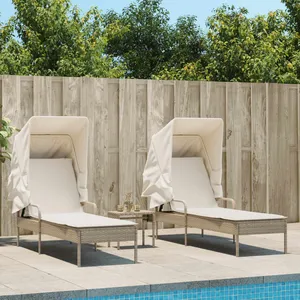 Comparateur de prix : vidaXL Chaises longues lot de 2 avec auvents et table beige poly rotin