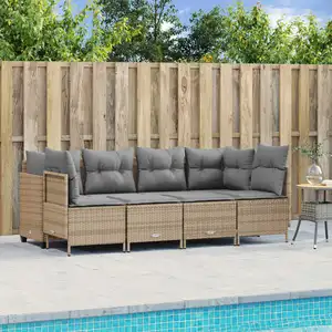vidaXL Salon de jardin avec coussins 5 pcs beige résine tressée pas cher