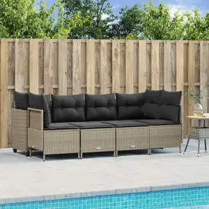 vidaXL Salon de jardin 5 pcs avec coussins gris clair résine tressée pas cher