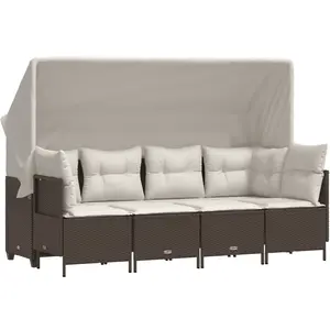 vidaXL Salon de jardin avec coussins 5 pcs marron résine tressée pas cher