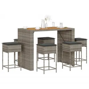 vidaXL Ensemble de bar de jardin 7 pcs avec coussins gris poly rotin pas cher