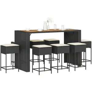 vidaXL Ensemble de bar de jardin 9 pcs avec coussins noir poly rotin pas cher