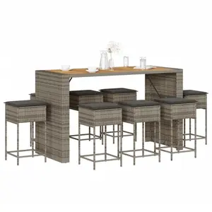 vidaXL Ensemble de bar de jardin 9 pcs avec coussins gris poly rotin pas cher