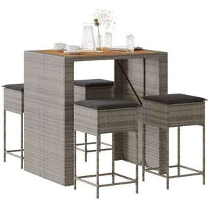 vidaXL Ensemble de bar de jardin 5 pcs avec coussins gris poly rotin pas cher