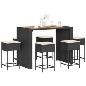 vidaXL Ensemble de bar de jardin 7 pcs avec coussins noir poly rotin pas cher