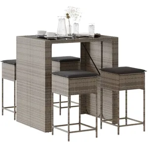 vidaXL Ensemble de bar de jardin 5 pcs avec coussins gris poly rotin pas cher