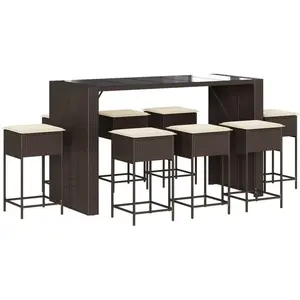 vidaXL Ensemble de bar de jardin 9 pcs avec coussins marron poly rotin pas cher