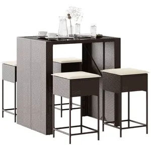 vidaXL Ensemble de bar de jardin avec coussins 5 pcs marron poly rotin pas cher
