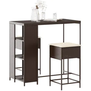 vidaXL Ensemble de bar de jardin 3 pcs et coussins brun résine tressée pas cher