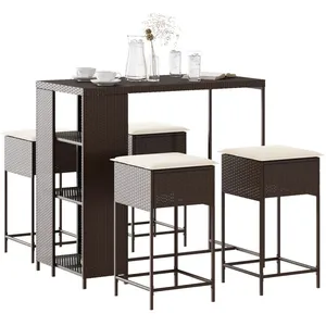 vidaXL Ensemble de bar de jardin avec coussins 5 pcs marron poly rotin pas cher