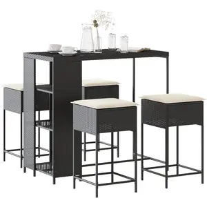 vidaXL Ensemble de bar de jardin 5 pcs avec coussins noir poly rotin pas cher