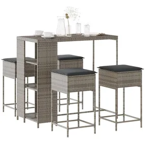 vidaXL Ensemble de bar de jardin 5 pcs avec coussins gris poly rotin pas cher