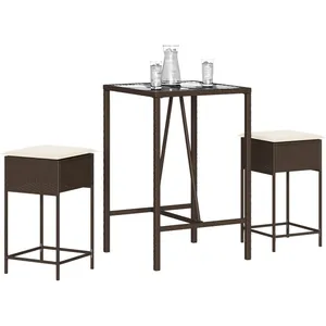 vidaXL Ensemble de bar de jardin 3 pcs et coussins brun résine tressée pas cher